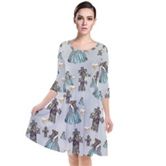 Funny Elephant, Pattern Design Quarter Sleeve Waist Band Dress