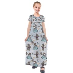 Funny Elephant, Pattern Design Kids  Short Sleeve Maxi Dress by FantasyWorld7