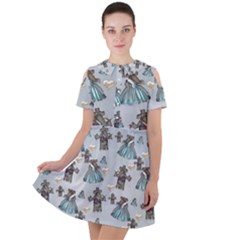 Funny Elephant, Pattern Design Short Sleeve Shoulder Cut Out Dress  by FantasyWorld7