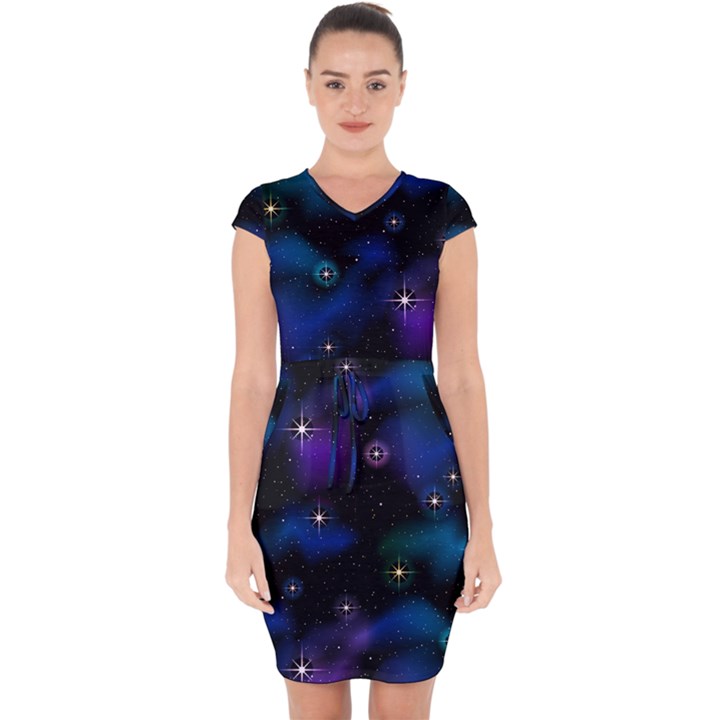 Serene Space Capsleeve Drawstring Dress 