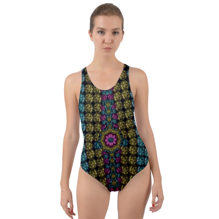 Glass Balls And Flower Sunshine Cut-Out Back One Piece Swimsuit