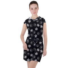 Weed Pattern Drawstring Hooded Dress