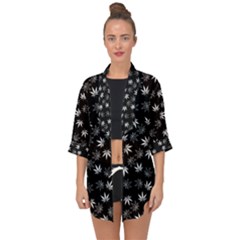 Weed Pattern Open Front Chiffon Kimono