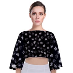 Weed Pattern Tie Back Butterfly Sleeve Chiffon Top