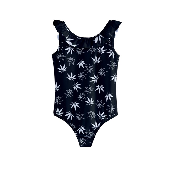 Weed Pattern Kids  Frill Swimsuit