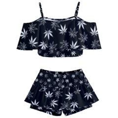 Weed Pattern Kids  Off Shoulder Skirt Bikini