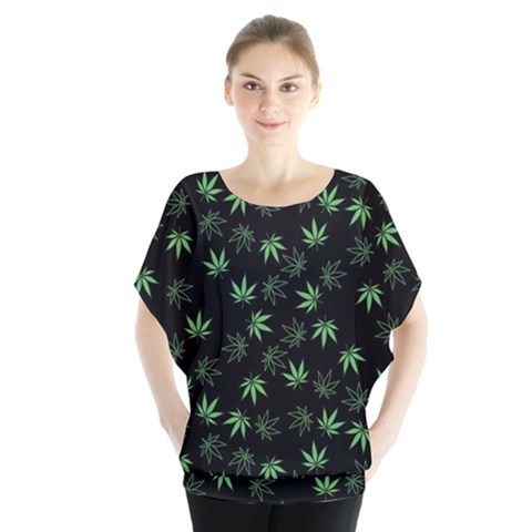 Weed Pattern Batwing Chiffon Blouse by Valentinaart