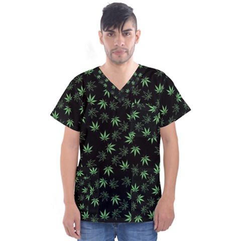 Weed Pattern Men s V-neck Scrub Top by Valentinaart