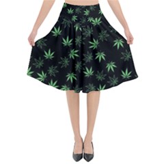 Weed Pattern Flared Midi Skirt by Valentinaart