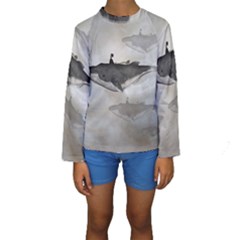 Awesome Fantasy Whale With Women In The Sky Kids  Long Sleeve Swimwear by FantasyWorld7