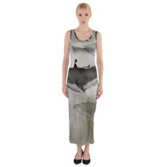 Awesome Fantasy Whale With Women In The Sky Fitted Maxi Dress by FantasyWorld7