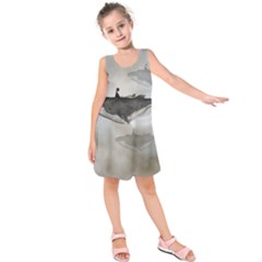 Awesome Fantasy Whale With Women In The Sky Kids  Sleeveless Dress by FantasyWorld7