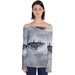 Awesome Fantasy Whale With Women In The Sky Off Shoulder Long Sleeve Top by FantasyWorld7