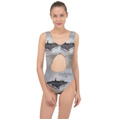 Awesome Fantasy Whale With Women In The Sky Center Cut Out Swimsuit by FantasyWorld7