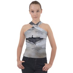 Awesome Fantasy Whale With Women In The Sky Cross Neck Velour Top by FantasyWorld7