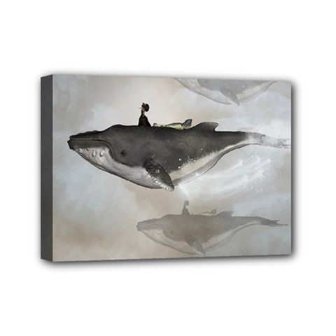 Awesome Fantasy Whale With Women In The Sky Mini Canvas 7  X 5  (stretched) by FantasyWorld7