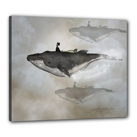 Awesome Fantasy Whale With Women In The Sky Canvas 24  X 20  (stretched) by FantasyWorld7