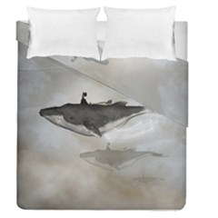 Awesome Fantasy Whale With Women In The Sky Duvet Cover Double Side (queen Size) by FantasyWorld7