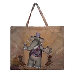 Funny Cartoon Elephant Zipper Large Tote Bag by FantasyWorld7