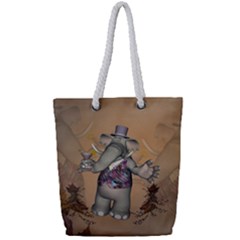 Funny Cartoon Elephant Full Print Rope Handle Tote (small) by FantasyWorld7