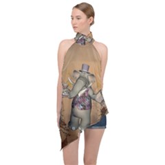 Funny Cartoon Elephant Halter Asymmetric Satin Top by FantasyWorld7