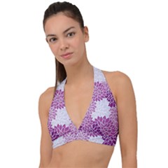 Purple Dahlias Design Halter Plunge Bikini Top by WensdaiAmbrose