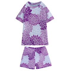 Purple Dahlias Design Kids  Swim Tee And Shorts Set by WensdaiAmbrose