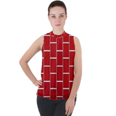 Red Illustrations Background Mock Neck Chiffon Sleeveless Top by Pakrebo