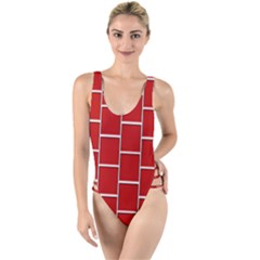 Red Illustrations Background High Leg Strappy Swimsuit by Pakrebo