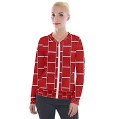 Red Illustrations Background Velour Zip Up Jacket