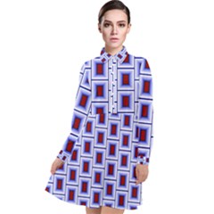 Abstract Square Illustrations Background Long Sleeve Chiffon Shirt Dress