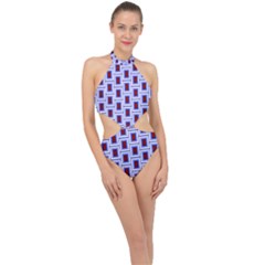 Abstract Square Illustrations Background Halter Side Cut Swimsuit by Pakrebo