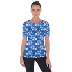 Background Blue Colors Shoulder Cut Out Short Sleeve Top