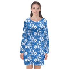 Background Blue Colors Long Sleeve Chiffon Shift Dress 