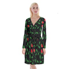 Roses Flowers Spring Flower Nature Long Sleeve Velvet Front Wrap Dress by Pakrebo