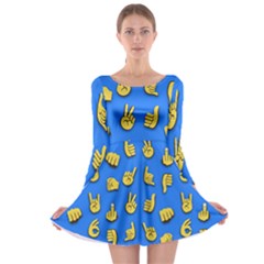 Emojis Hands Fingers Background Long Sleeve Skater Dress by Pakrebo