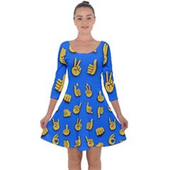 Emojis Hands Fingers Background Quarter Sleeve Skater Dress by Pakrebo