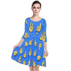 Emojis Hands Fingers Background Quarter Sleeve Waist Band Dress by Pakrebo