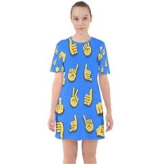 Emojis Hands Fingers Background Sixties Short Sleeve Mini Dress by Pakrebo