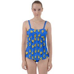 Emojis Hands Fingers Background Twist Front Tankini Set by Pakrebo