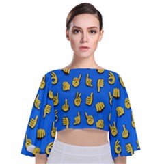 Emojis Hands Fingers Background Tie Back Butterfly Sleeve Chiffon Top by Pakrebo