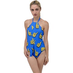 Emojis Hands Fingers Background Go With The Flow One Piece Swimsuit by Pakrebo