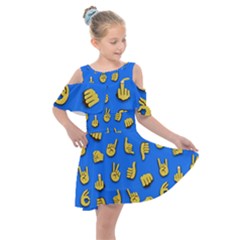 Emojis Hands Fingers Background Kids  Shoulder Cutout Chiffon Dress by Pakrebo