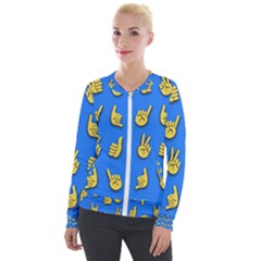 Emojis Hands Fingers Background Velour Zip Up Jacket