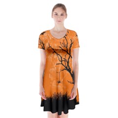 Halloween Illustration Decoration Short Sleeve V-neck Flare Dress by Pakrebo