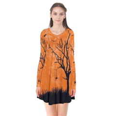 Halloween Illustration Decoration Long Sleeve V-neck Flare Dress by Pakrebo