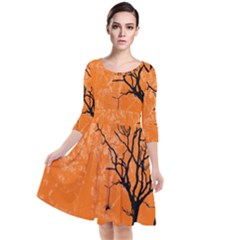 Halloween Illustration Decoration Quarter Sleeve Waist Band Dress by Pakrebo