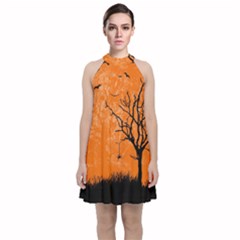 Halloween Illustration Decoration Velvet Halter Neckline Dress  by Pakrebo