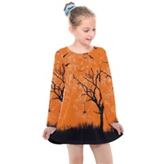 Halloween Illustration Decoration Kids  Long Sleeve Dress by Pakrebo