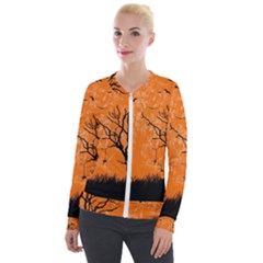 Halloween Illustration Decoration Velour Zip Up Jacket